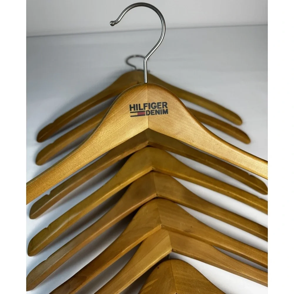 VTG HILFIGER DENIM SOLID WOOD HANGERS Lot Of 10 Retail Display Discontinued HTF